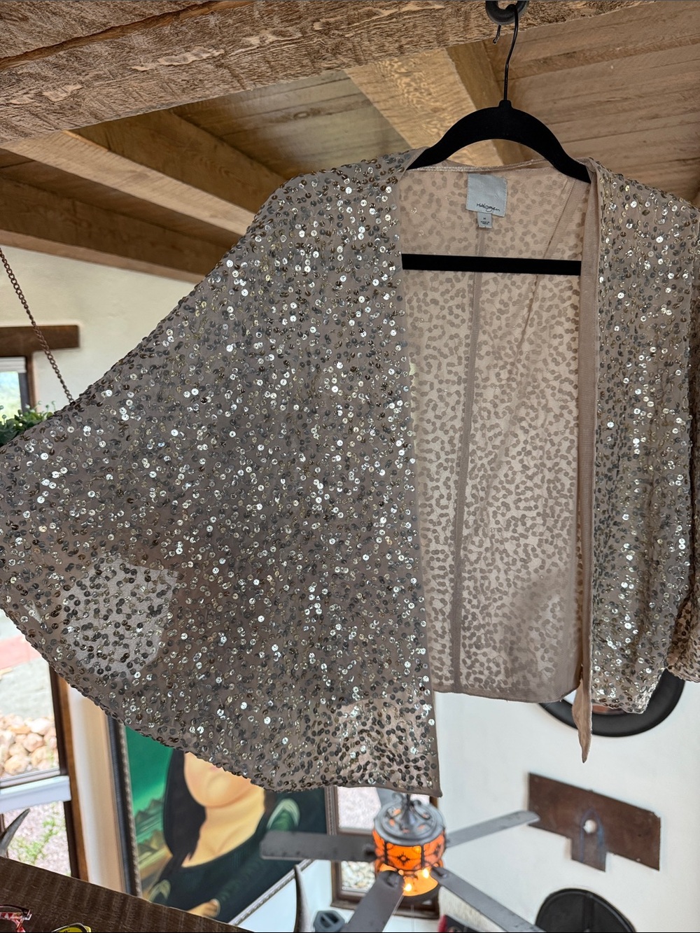 Halogen Champagne Sequin Open-Front Shrug